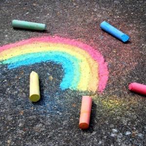 Playground chalk drawing of rainbow